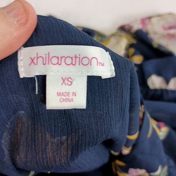 Y2K Sheer Boho party‎ Barbiecore XS Romantic Fairy Floral Navy Blue Summer Dress - Picture 2 of 11